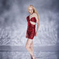 Anabelle Red Shiny One Shoulder Diagonal Low-Cut Mini Dress