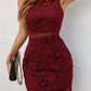 Hollow Stand Collar Women's Fitted Elegant Lace Dress