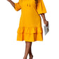 Elegant Solid Color Dress with Tie-Neck and Lantern Sleeves Dress