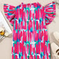 Abstract Brush Print Ruffled Sleeve Blouse
