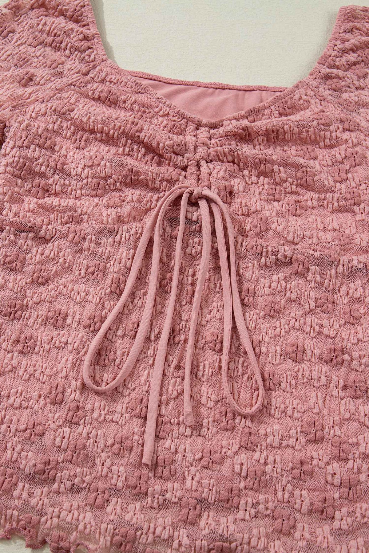 Pink Floral Lace Blouse | Bell Sleeve Square Neck Top