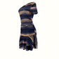 Elegant Asymmetric Single Shoulder Marble Print Dress