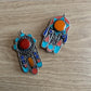 Handcrafted Hamsa Pendant - Tibetan Nepal - Amber, Coral Stone - Fatima Hands