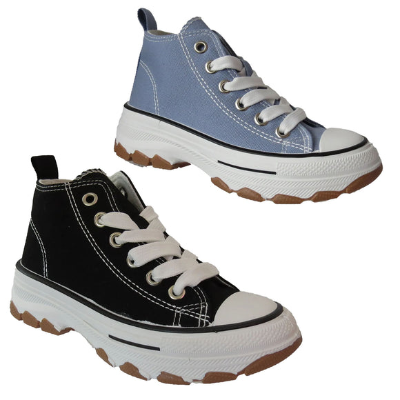 Girls High top Chunky Platform Lace Up Canvas Sneakers Blue