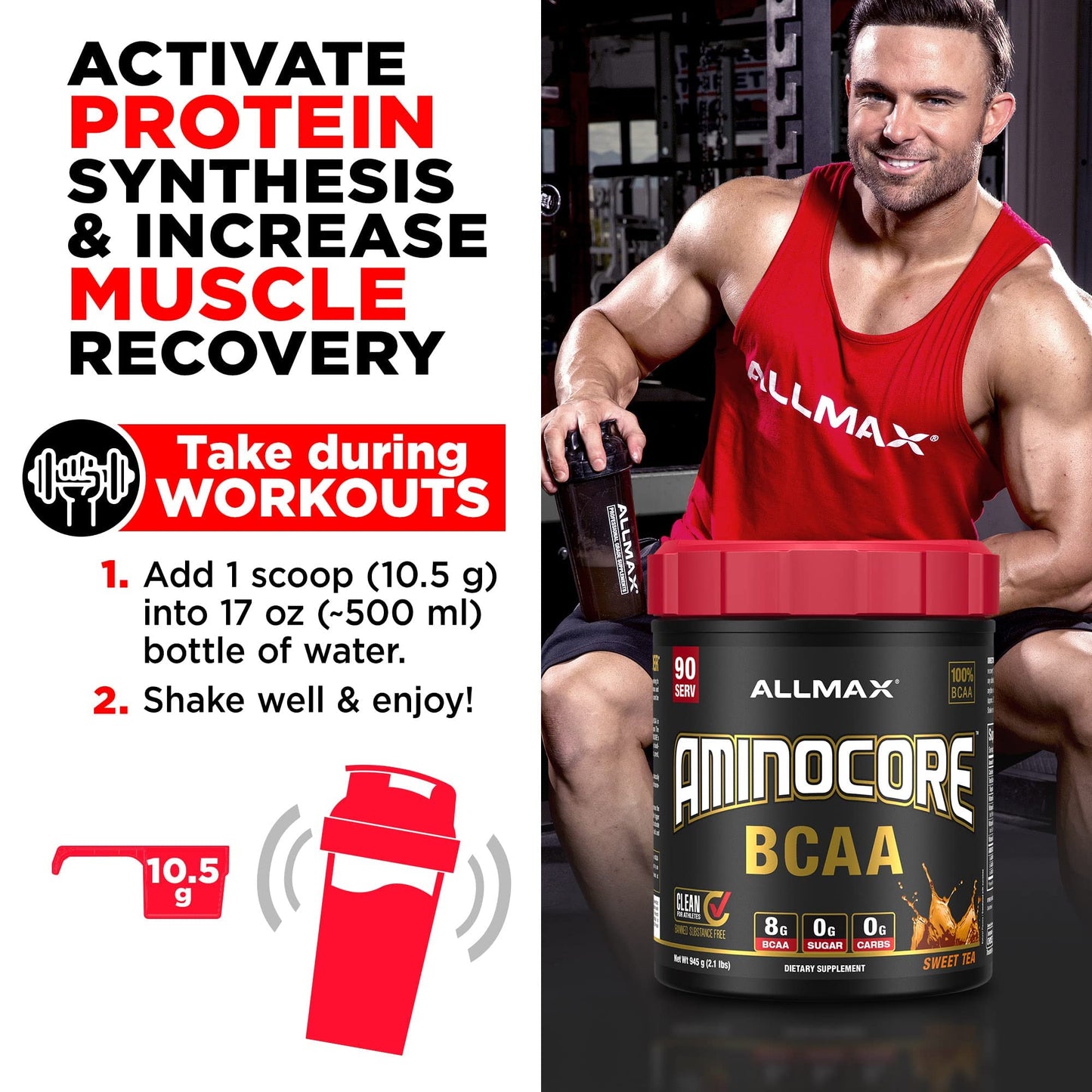 ALLMAX AMINOCORE BCAA Pineapple Mango – 945 g, 90 Servings, Sugar Free | No Fillers