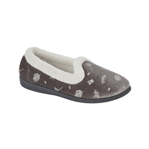 Annie Ladies Velour A-Line Slippers with Dandelion Print & Towelling Lining