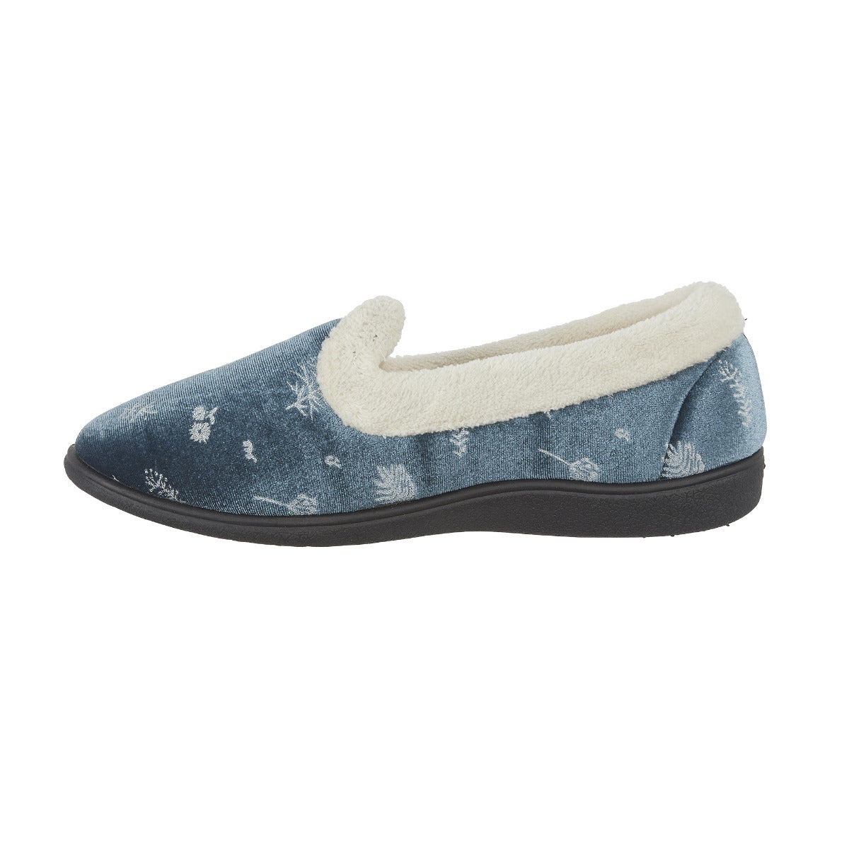 Annie Ladies Velour A-Line Slippers with Dandelion Print & Towelling Lining