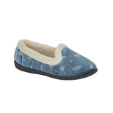 Annie Ladies Velour A-Line Slippers with Dandelion Print & Towelling Lining