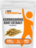 BulkSupplements Ashwagandha Root Extract Powder – 600 mg per Serving, 1 kg, Vegan & Gluten Free