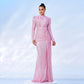 Long Sleeve Round Neck Sexy Slim Long Sequined Banquet Dress
