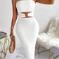 Sexy Bodycon Split Front Hollowing Peplum Strapless, Knit Women Dress