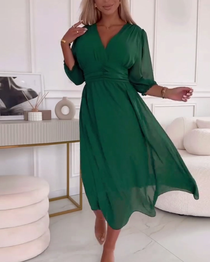 Petra | V-Neck Solid Color Waist Dress