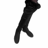 Jessica Long Knee High Winter Zip Up Furry Faux Suede Boots Black