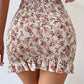 Printed Paper Bag Waist Drawstring Ruffled Hem Skirt