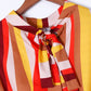 Women's Plus Size Fashion Casual Striped Short Dress with Tie Neck Detail