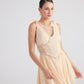 Fiona Beige Ruched Mini Dress with Pleated Skirt
