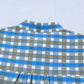 Blue Plaid Long Sleeve Frilled Blouse