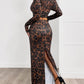 Leopard Round Neck Top and Skirt Set