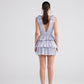 Glare Blue Shiny Pleated Mini Ruffle Dress