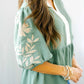 Smoke Green Embroidered Sleeve Tiered Blouse