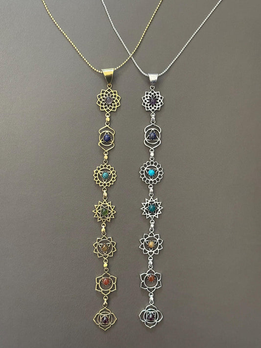 7 Chakra Energy Healing Gemstone Pendant Necklaces – Gold & Silver Finish