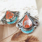 Tibetan Earrings, Turquoise and Coral Boho Earrings.