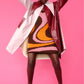 Baby Pink and Red Oversized Faux Suede Leather Trench Coat with Exaggerated Collar