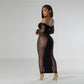 Solid Color Off-neck Sleeve Hollow Sexy Slim Fit One-piece Knitted Sheath Dress