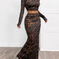 Leopard Round Neck Top and Skirt Set