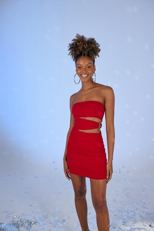 Bubble Red Pleated Mini Bodycon Dress