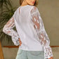 Beige Embroidered Mesh Blouse – Flounce Sleeves
