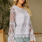 Beige Embroidered Mesh Blouse – Flounce Sleeves