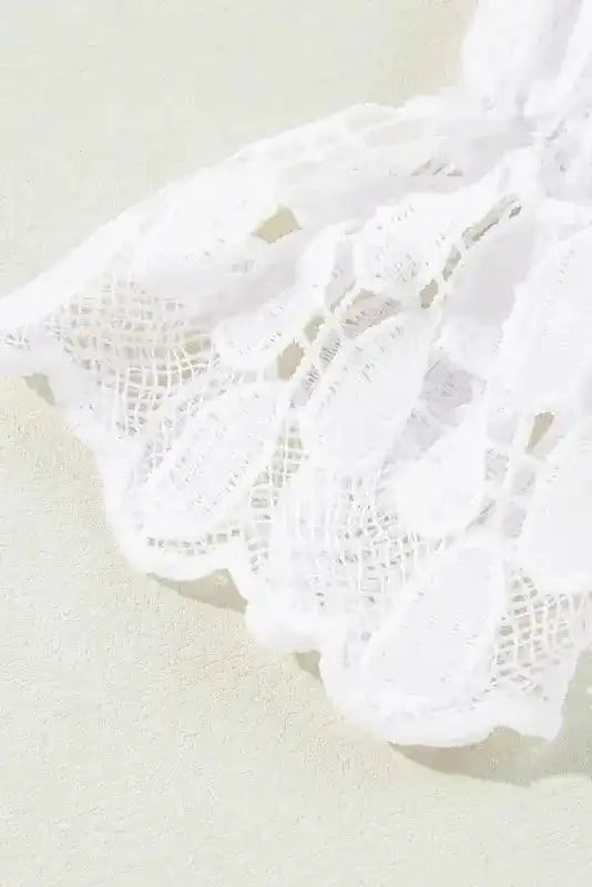 Beige Embroidered Mesh Blouse – Flounce Sleeves