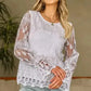 Beige Embroidered Mesh Blouse – Flounce Sleeves