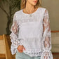 Beige Embroidered Mesh Blouse – Flounce Sleeves