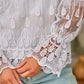 Beige Embroidered Mesh Blouse – Flounce Sleeves