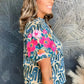 Multi‑Colour Embroidered Top – Puff Sleeves & Frilled Neck