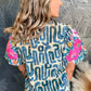 Multi‑Colour Embroidered Top – Puff Sleeves & Frilled Neck