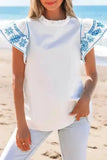 Belle White Embroidered Blouse - Ruffled-Sleeve Frilled-Collar