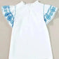 Belle White Embroidered Blouse - Ruffled-Sleeve Frilled-Collar