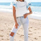 Belle White Embroidered Blouse - Ruffled-Sleeve Frilled-Collar