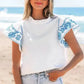 Belle White Embroidered Blouse - Ruffled-Sleeve Frilled-Collar