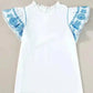 Belle White Embroidered Blouse - Ruffled-Sleeve Frilled-Collar