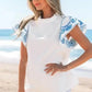 Belle White Embroidered Blouse - Ruffled-Sleeve Frilled-Collar