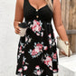 Plus Size Floral Print Patchwork Gathered Tank Dress, Vacation Style Button Front Sleeveless V Neck Dress