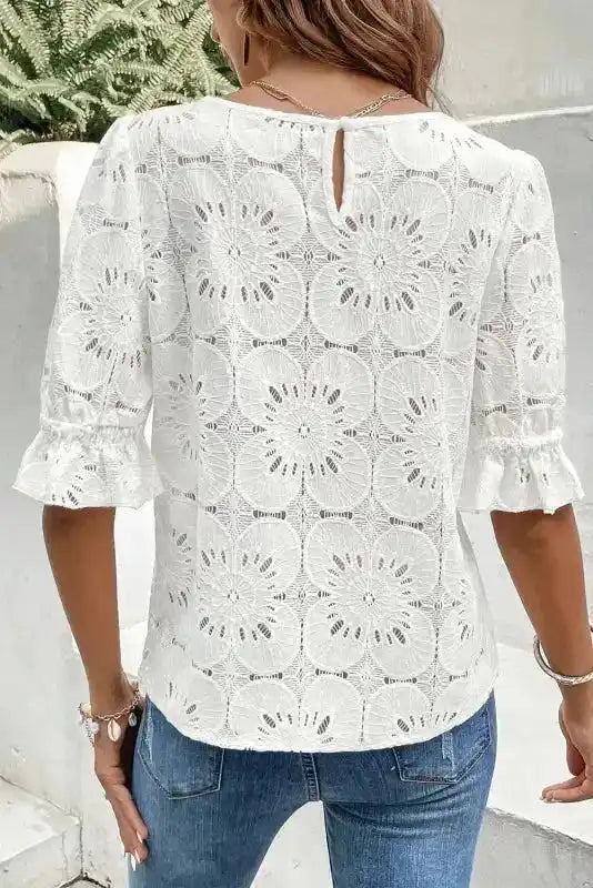 Black Flower Eyelet Jacquard Top
