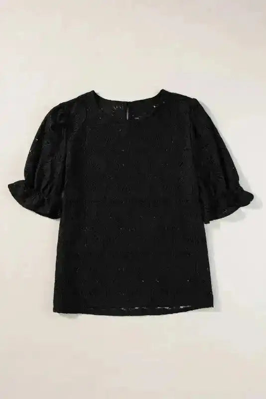 Black Flower Eyelet Jacquard Top