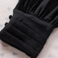 Black Pleated Loose Blouse - Padded Shoulder Buttoned Cuffs