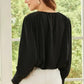 Black Pleated Loose Blouse - Padded Shoulder Buttoned Cuffs
