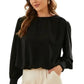 Black Pleated Loose Blouse - Padded Shoulder Buttoned Cuffs